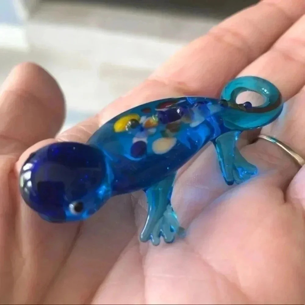 Cute Aqua Blue Murano Glass Lizard Gecko Necklace Pendant NWT